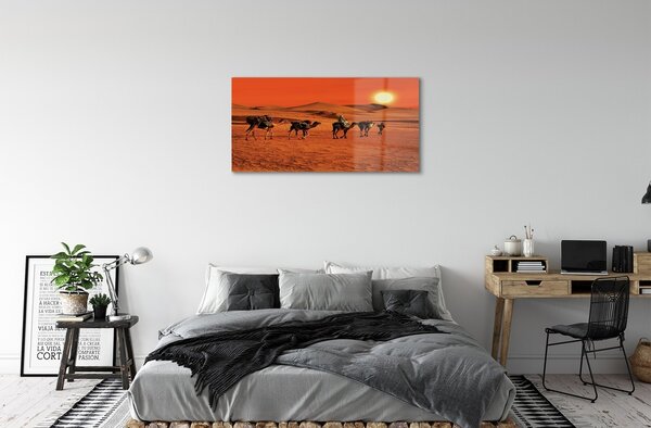 Quadro su vetro Cammelli persone deserto sole cielo 100x50 cm 2 appendini