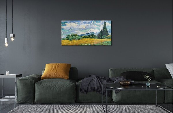 Quadro di vetro Campo di grano con cipressi - vincent van gogh 100x50 cm 2 appendini