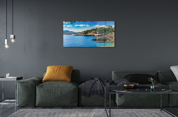 Quadro vetro Spagna costa del mare montagne 100x50 cm 2 appendini