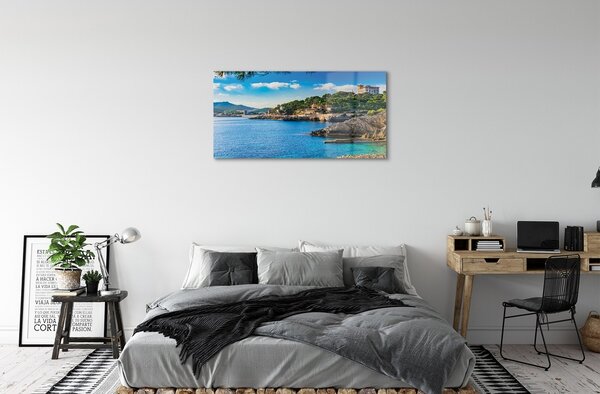 Quadro vetro Spagna costa del mare montagne 100x50 cm 2 appendini