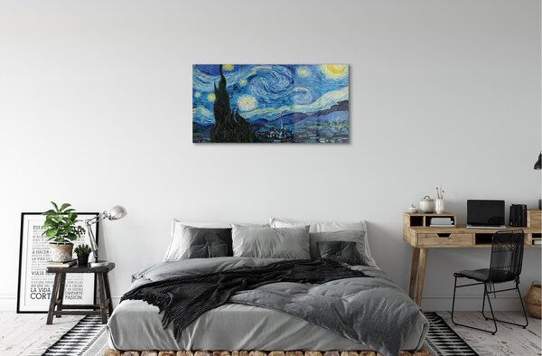 Quadro in vetro Notte stellata - vincent van gogh 100x50 cm 2 appendini