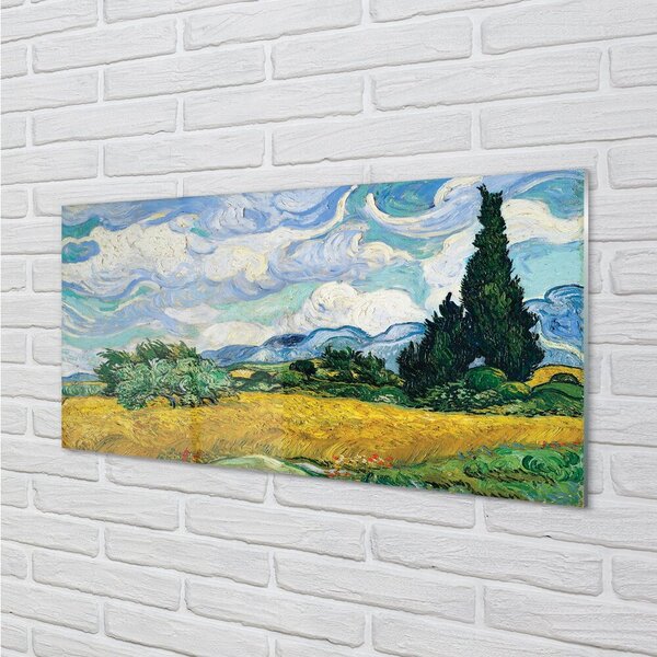 Quadro di vetro Campo di grano con cipressi - vincent van gogh 100x50 cm 2 appendini
