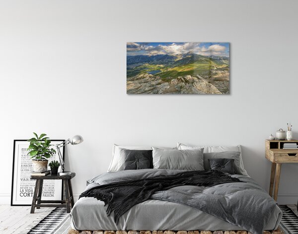 Quadro vetro Lago di montagna 100x50 cm 2 appendini