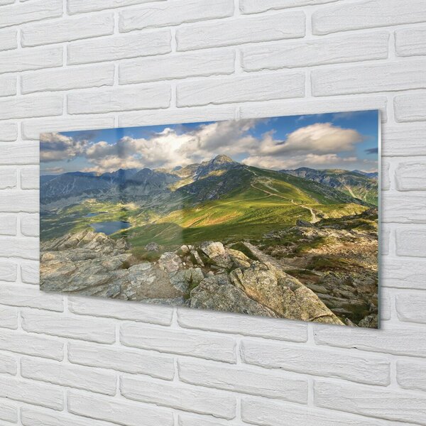 Quadro vetro Lago di montagna 100x50 cm 2 appendini