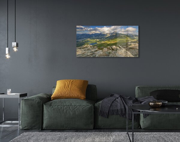 Quadro vetro Lago di montagna 100x50 cm 2 appendini