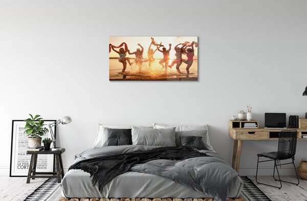 Quadro di vetro Persone mare ovest 100x50 cm 2 appendini