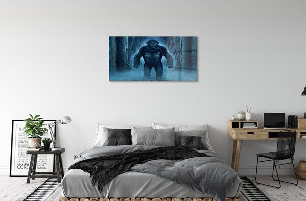 Quadro di vetro Alberi della foresta dei gorilla 100x50 cm 2 appendini