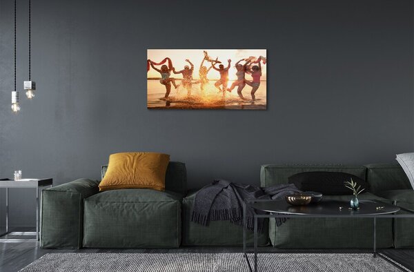 Quadro di vetro Persone mare ovest 100x50 cm 2 appendini