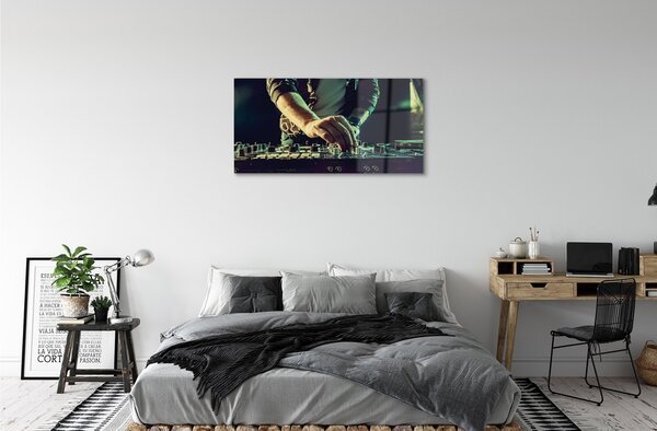 Quadro vetro Cuffie per console dj 100x50 cm 2 appendini