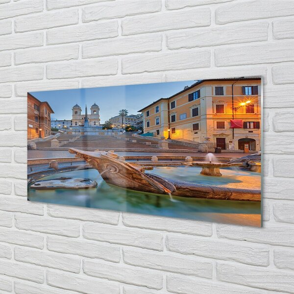 Quadro in vetro Roma tramonto fontana edifici 100x50 cm 2 appendini