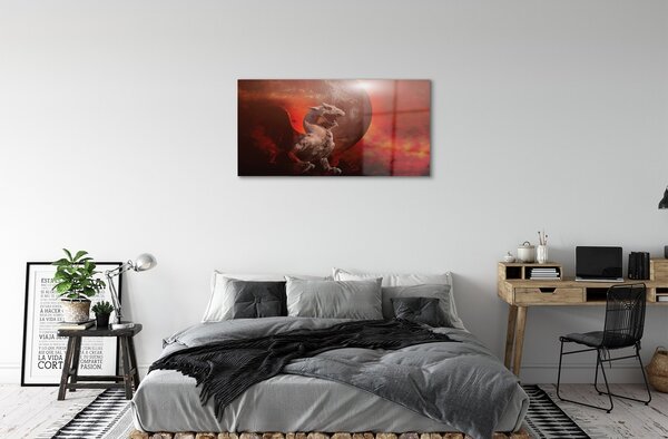 Quadro vetro Drago di fuoco 100x50 cm 2 appendini