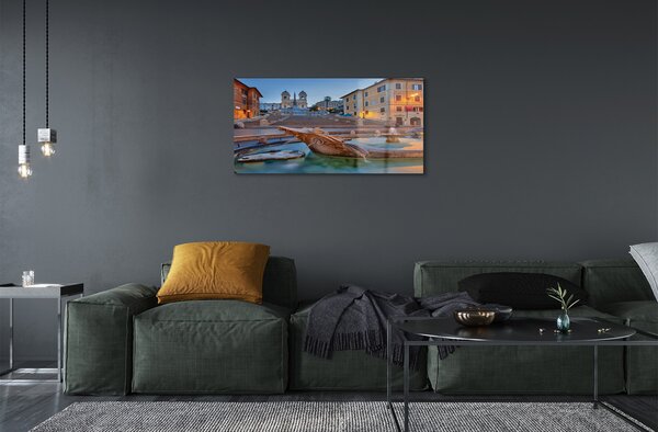 Quadro in vetro Roma tramonto fontana edifici 100x50 cm 2 appendini