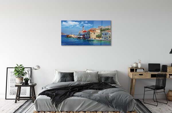 Quadro su vetro Grecia costa montagne mare 100x50 cm 2 appendini