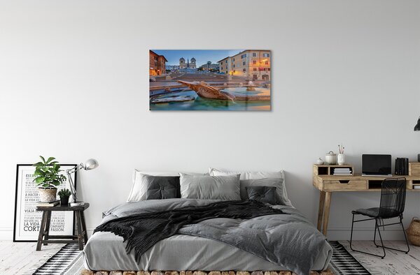 Quadro in vetro Roma tramonto fontana edifici 100x50 cm 2 appendini