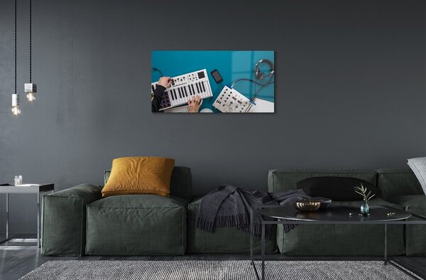 Quadro vetro Cuffie per console dj 100x50 cm 2 appendini