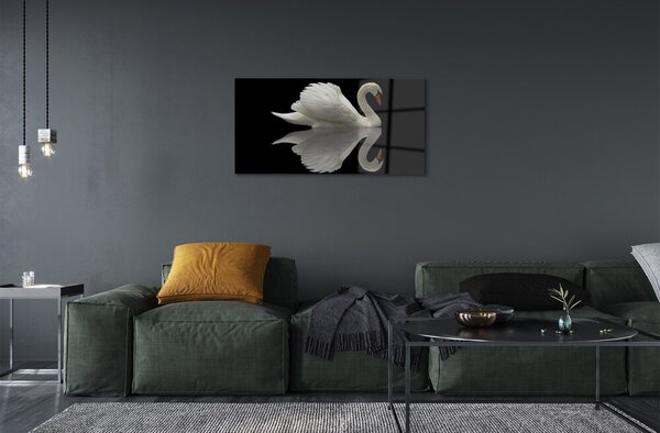 Quadro su vetro Cigno di notte 100x50 cm 2 appendini