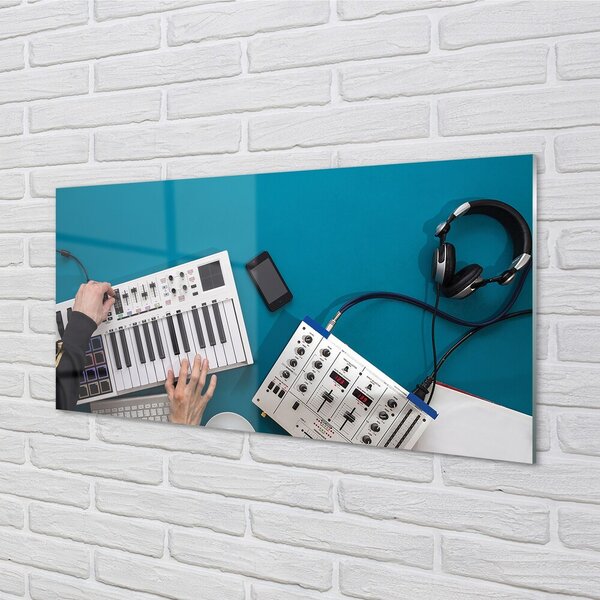 Quadro vetro Cuffie per console dj 100x50 cm 2 appendini