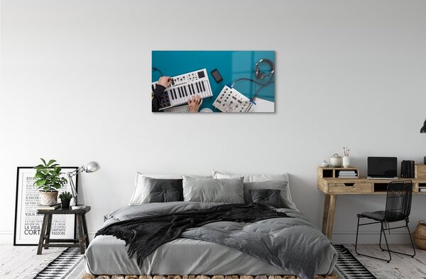 Quadro vetro Cuffie per console dj 100x50 cm 2 appendini