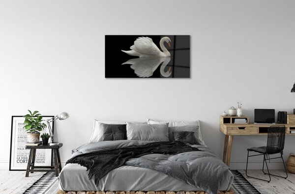 Quadro su vetro Cigno di notte 100x50 cm 2 appendini