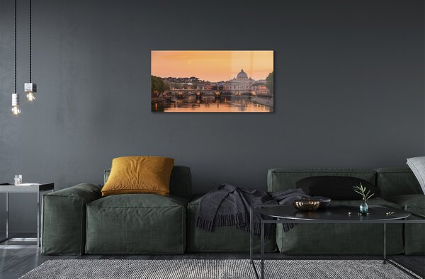 Quadro in vetro Roma tramonto ponti fiume edifici 100x50 cm 2 appendini