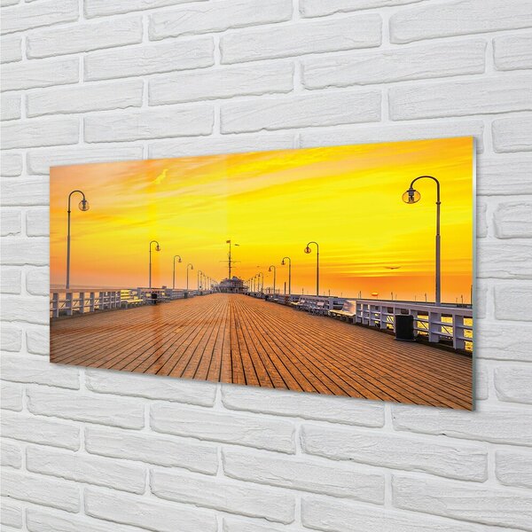 Quadro su vetro Molo di danzica tramonto mare 100x50 cm 2 appendini
