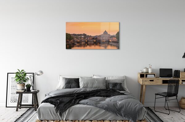 Quadro in vetro Roma tramonto ponti fiume edifici 100x50 cm 2 appendini