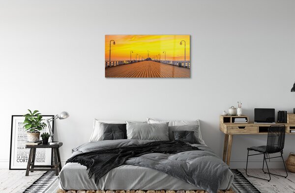 Quadro su vetro Molo di danzica tramonto mare 100x50 cm 2 appendini