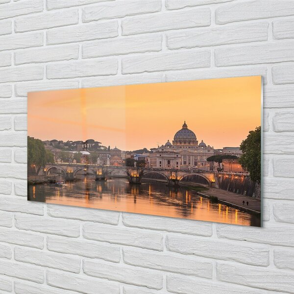 Quadro in vetro Roma tramonto ponti fiume edifici 100x50 cm 2 appendini