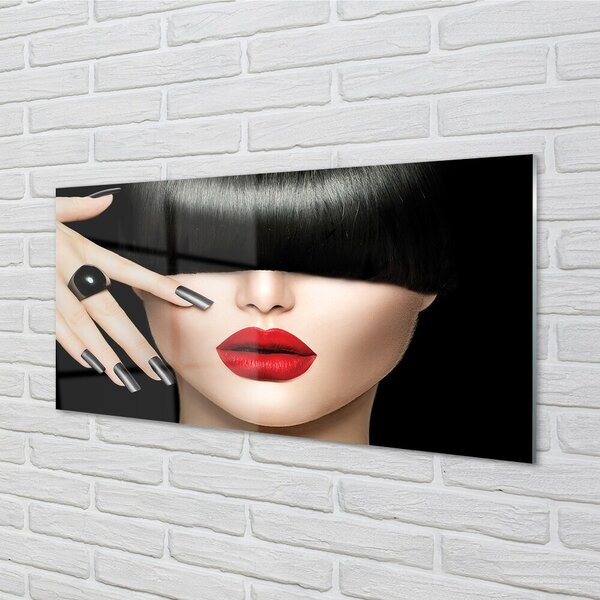 Quadro su vetro Frangia femminile bocca rossa 100x50 cm 2 appendini