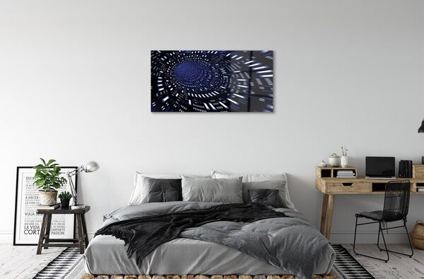 Quadro su vetro Tunnel 3d blu 100x50 cm 2 appendini
