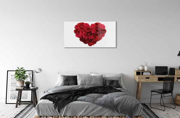 Quadro su vetro Un cuore di rose 100x50 cm 2 appendini