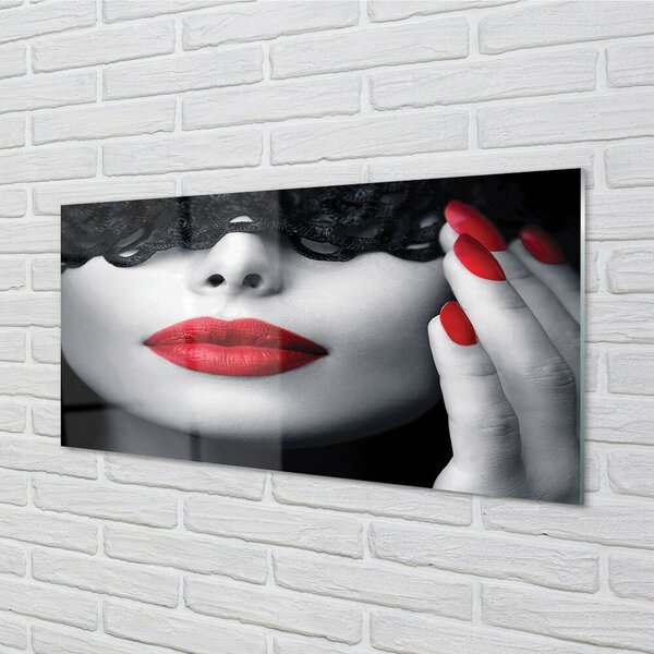 Quadro in vetro Labbra rosse donna 100x50 cm 2 appendini