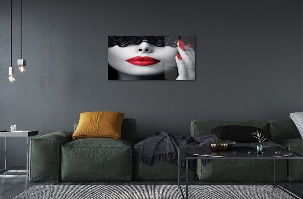 Quadro in vetro Labbra rosse donna 100x50 cm 2 appendini