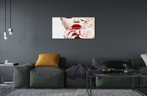 Quadro in vetro Rose donna labbra rosse 100x50 cm 2 appendini