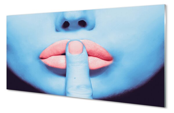Quadro su vetro Labbra femminili al neon 100x50 cm 2 appendini
