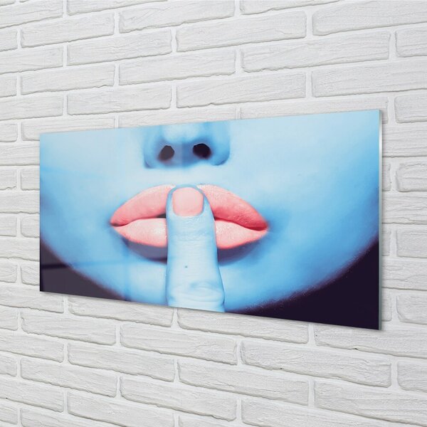 Quadro su vetro Labbra femminili al neon 100x50 cm 2 appendini