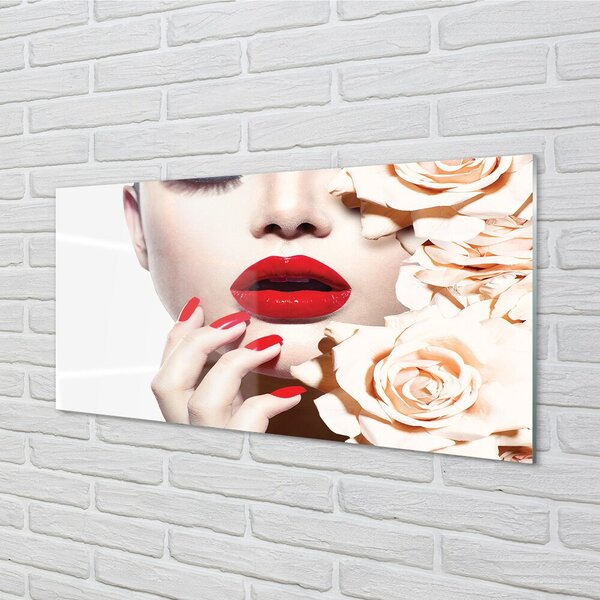 Quadro in vetro Rose donna labbra rosse 100x50 cm 2 appendini
