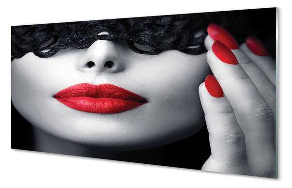 Quadro in vetro Labbra rosse donna 100x50 cm 2 appendini