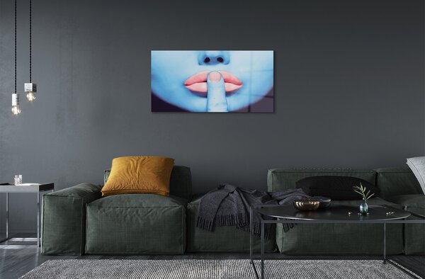 Quadro su vetro Labbra femminili al neon 100x50 cm 2 appendini