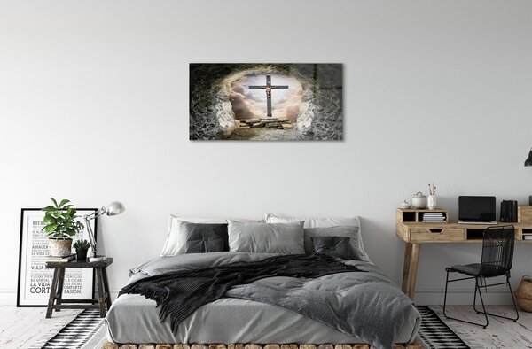 Quadro in vetro Caveat croce luce gesù 100x50 cm 2 appendini