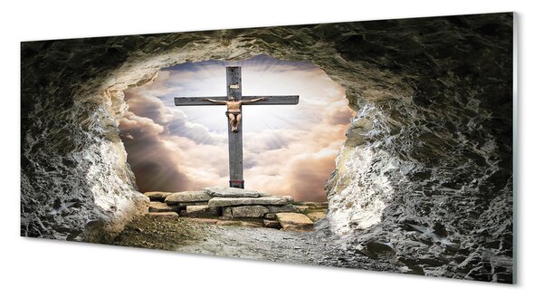 Quadro in vetro Caveat croce luce gesù 100x50 cm 2 appendini