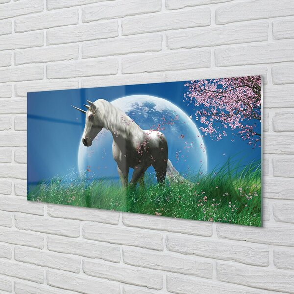 Quadro su vetro Campo unicorno luna 100x50 cm 2 appendini