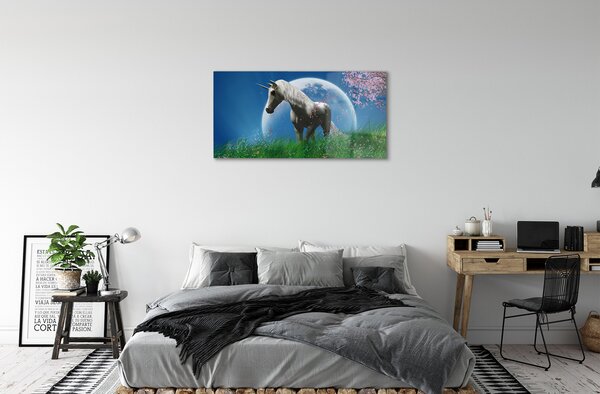 Quadro su vetro Campo unicorno luna 100x50 cm 2 appendini