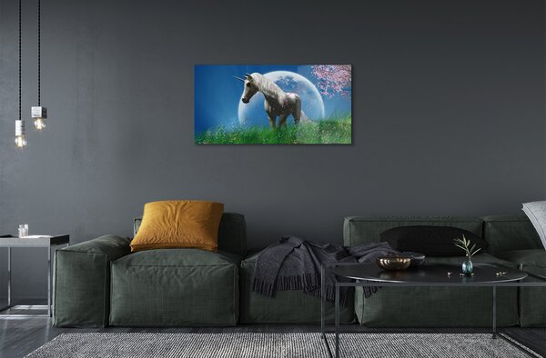 Quadro su vetro Campo unicorno luna 100x50 cm 2 appendini