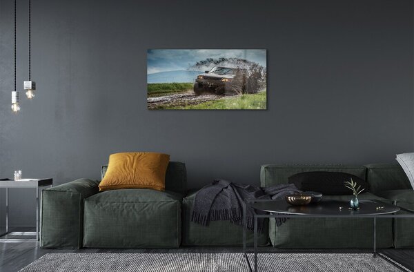 Quadro in vetro Auto fuoristrada montagna nuvola 100x50 cm 2 appendini