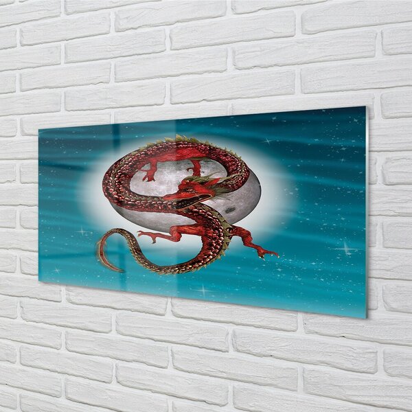 Quadro su vetro Luna cielo drago giapponese 100x50 cm 2 appendini