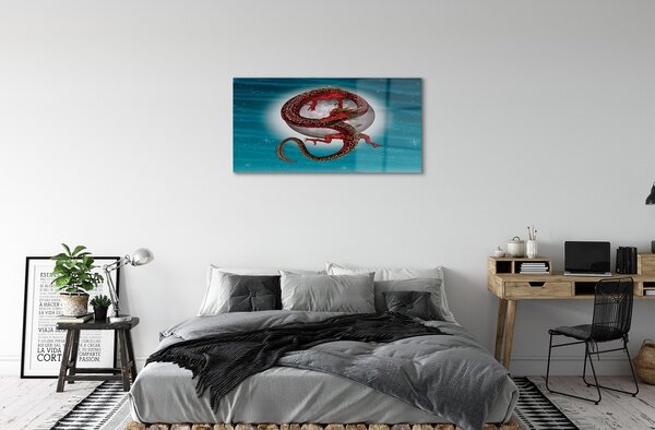 Quadro su vetro Luna cielo drago giapponese 100x50 cm 2 appendini
