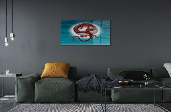 Quadro su vetro Luna cielo drago giapponese 100x50 cm 2 appendini