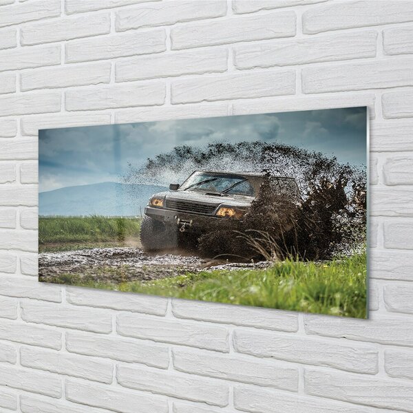 Quadro in vetro Auto fuoristrada montagna nuvola 100x50 cm 2 appendini