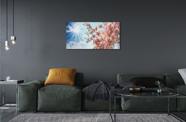 Quadro su vetro Magnolia cielo sole 100x50 cm 2 appendini